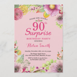 Sorpresa Floral 90° cumpleaños invitación a mujere