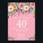Sorpresa floral rosa 40 cumpleaños invitación<br><div class="desc">Invitación de 40 años para mujeres con sorpresa floral rosa. Flor floral acuarela. Fondo rosa. Rosa, Amarillo, Naranja, Flor Púrpura. Cumpleaños de adultos. 13. 15. 16. 18. 20. 21. 30. 40. 50. 60. 70. 80. 90. 100. Cualquier edad. Para más personalización, haga clic en el botón "Personalizar" y utilice nuestra...</div>