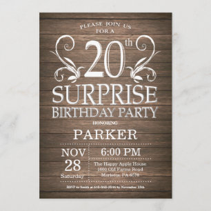 Sorpresa Invitación a los 20 años Madera Rustica