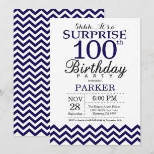 Sorpresa Invitación de cumpleaños número 100 azul 