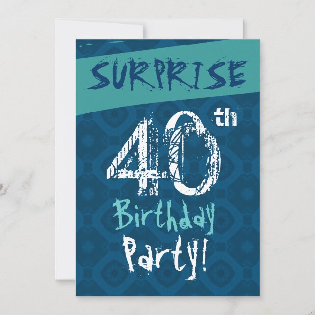 SORPRESA plantilla W608 de 40º cumpleaños azul y A (Anverso)