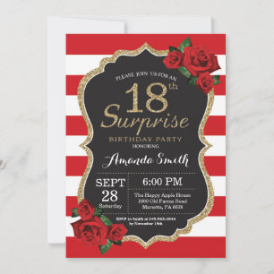 Sorpresa Rosa Roja Invitación Cumpleaños 18 Dorado