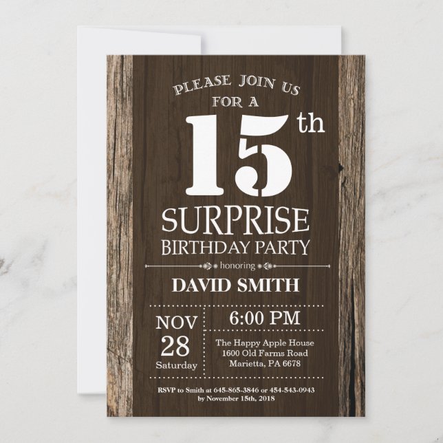 Sorpresa Rústica 15.ª invitación de cumpleaños (Anverso)