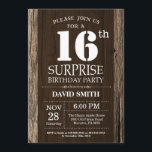Sorpresa Rústica 16.ª Invitación de cumpleaños<br><div class="desc">Sorpresa Rústica 16 cumpleaños invitación con antecedentes de madera rústica. País retro vintage. Cumpleaños de adultos. Cumpleaños de hombres o mujeres. Invite a un niño o Chica Lady Teen Teenage Bday. 13a 15a 16a 18a 20a 30a 40a 50a 60a 70a 80a 90a 100a. Cualquier edad. Para más personalización, haga clic...</div>