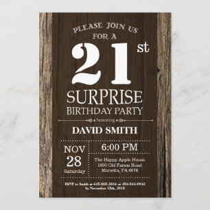 Sorpresa Rústica 21ª Invitación de cumpleaños
