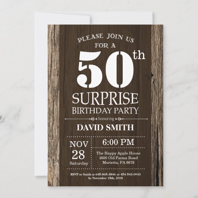 Sorpresa Rústica 50.ª invitación de cumpleaños (Anverso)