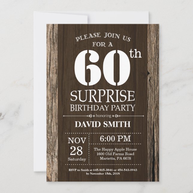 Sorpresa Rústica 60.ª invitación de cumpleaños (Anverso)