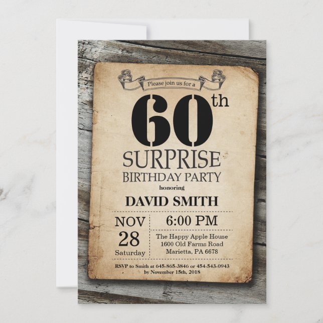 Sorpresa Rústico 60 cumpleaños Invitación a cosech (Anverso)
