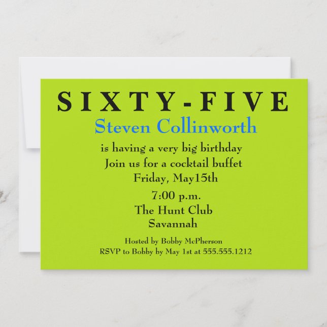 Sorpresa SESENTA Y QUINTA Invitación de cumpleaños (Anverso)