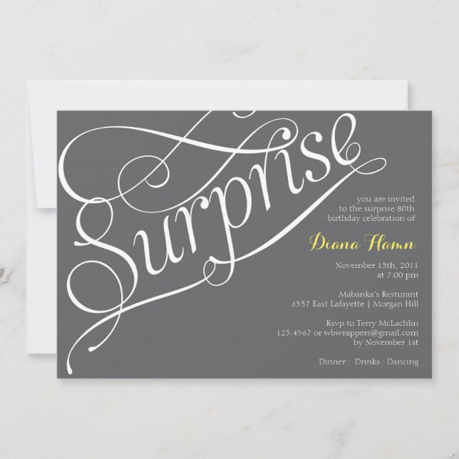 "SORPRISE" Invitación a evento o cumpleaños (Anverso)