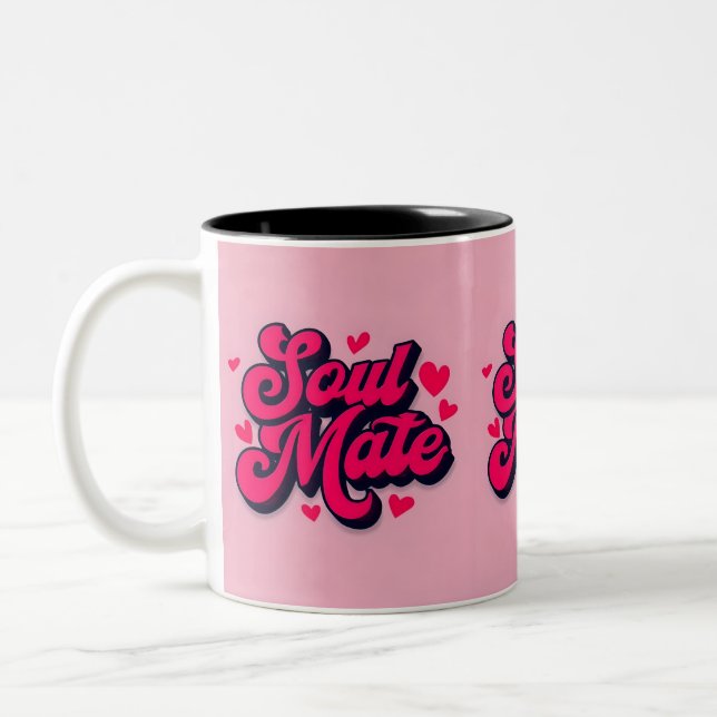 Soul Mate Mug - Copa de Café de Amor Rojo y Rosa (Izquierda)
