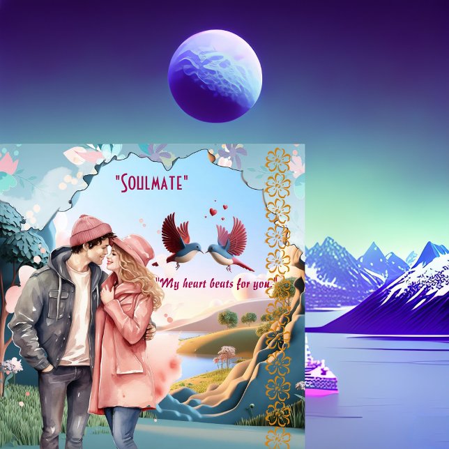 Soulmate Lovebirds Pareja Romántica Cita Valentina (Soulmate Lovebirds Couple Romantic Quote Valentine Card)