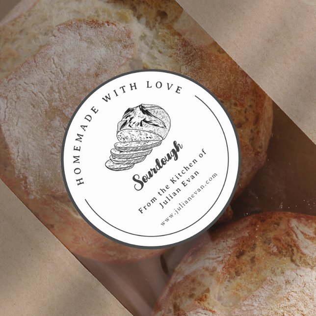 Sourdough Pegatina casero simple en blanco y negro (Simple Black and White Homemade Sourdough Sticker)
