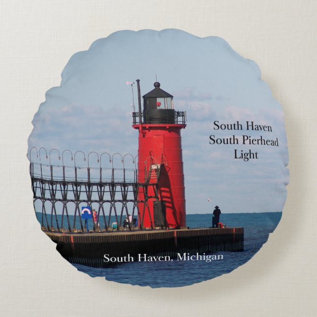 South Haven South Pierhead Light almohada redonda (Anverso)