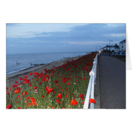 Southwold y Poppies con tarjeta en blanco al atard
