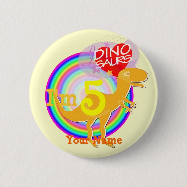 Soy 5 el cumpleaños T-Rex anaranjado Dino su botón (Anverso)