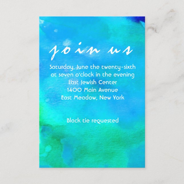 Soy AQUA WATERCOLOR Bat Mitzvah Tarjeta De Recepci (Anverso)