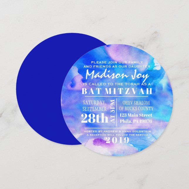 Soy invitación AZUL de Mitzvah del palo de la (Anverso / Reverso)