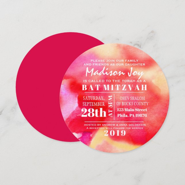 SOY Invitación RED WATERCOLOR Bat Mitzvah (Anverso / Reverso)