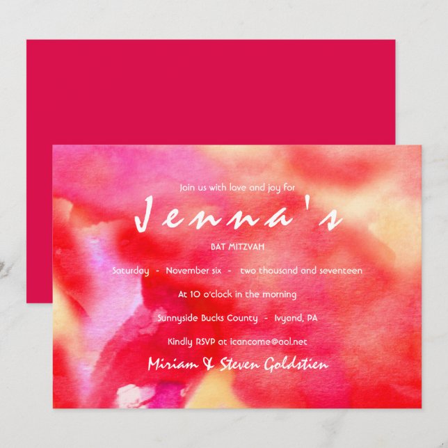 SOY Invitación RED WATERCOLOR Bat Mitzvah (Anverso / Reverso)