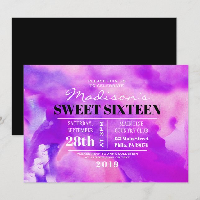 SOY PURPLE WATERCOLOR Dulce Invitación (Anverso / Reverso)