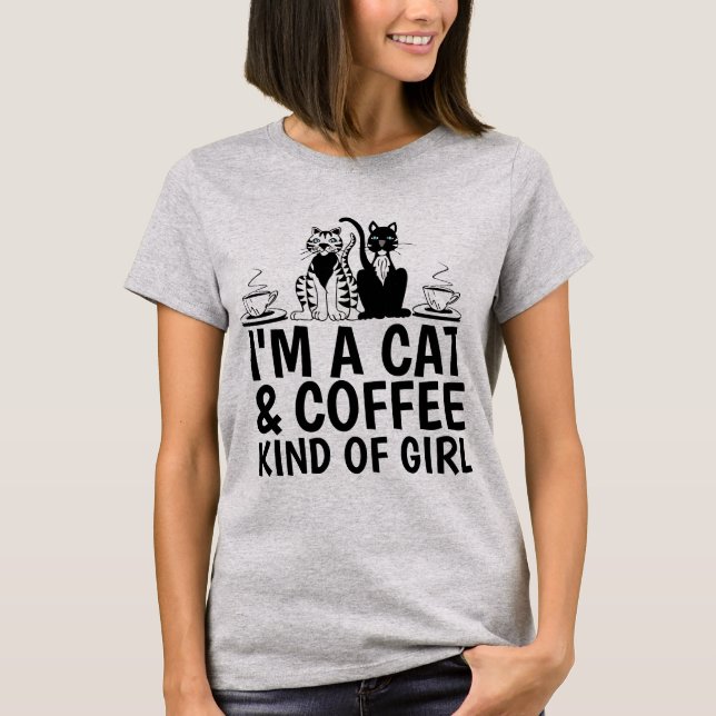 SOY UN GATO Y CAFÉ DE CHICA, DAMAS CAMISETAS (Anverso)