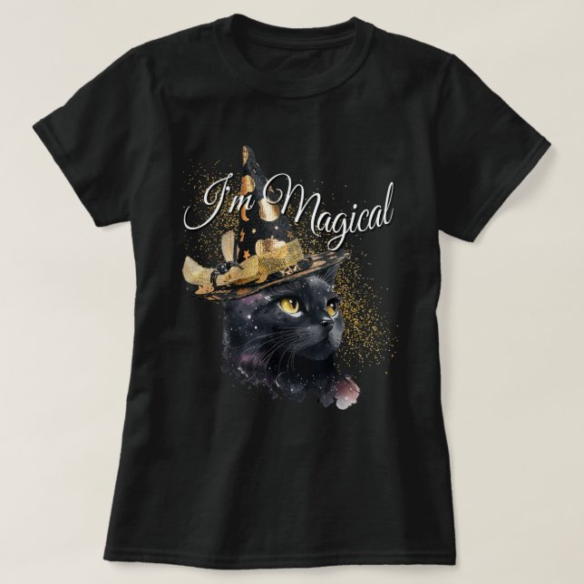 Soy una camiseta mágica negra para gatos de Hallow (Diseño del anverso)