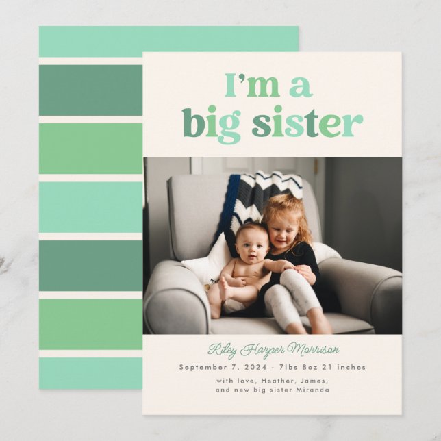 Soy una tarjeta de Invitación plana Big Sister (Gr (Anverso / Reverso)