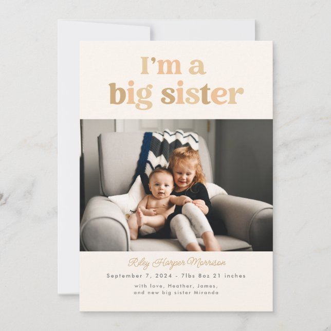 Soy una tarjeta de Invitación plana Big Sister (Ne (Anverso)