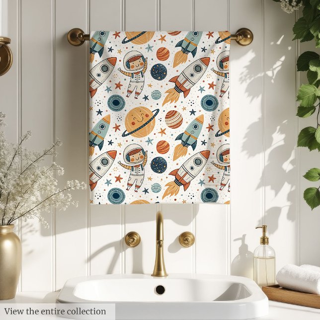 Space Bath Towel Pastel Planets & Rockets for Boy (Space Bath Towel Pastel Planets & Rockets for Boy)