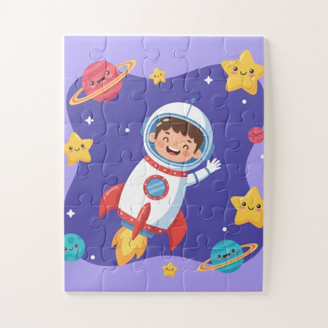 Space Explorer Kids Puzzle | Cute Astronaut & Plan (Vertical)