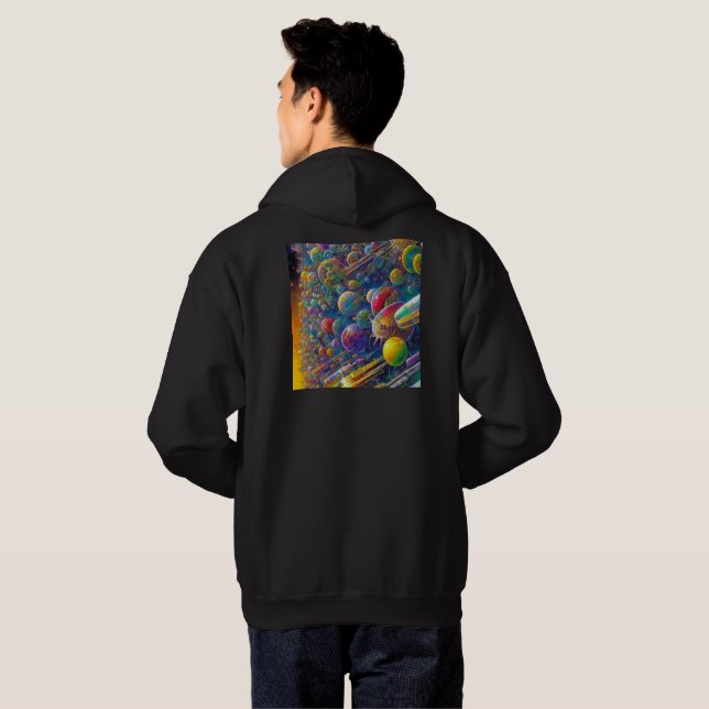 Space Race hombres de sudadera encapuchada negra (Reverso completo)