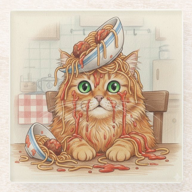 Spaghetti Kitty, Naranja, Posavasos de Vidrio (Anverso)