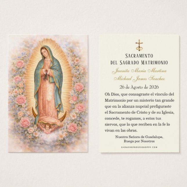 Spanish Catholic Guadalupe Wedding Holy Card (Anverso y reverso)