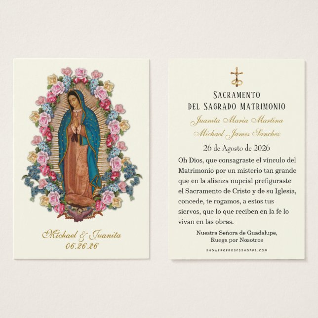 Spanish Catholic Guadalupe Wedding Holy Card (Anverso y reverso)