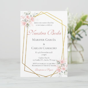 Spanish Pink Floral Wedding invitación boda españo