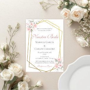 Spanish Pink Floral Wedding invitación boda españo