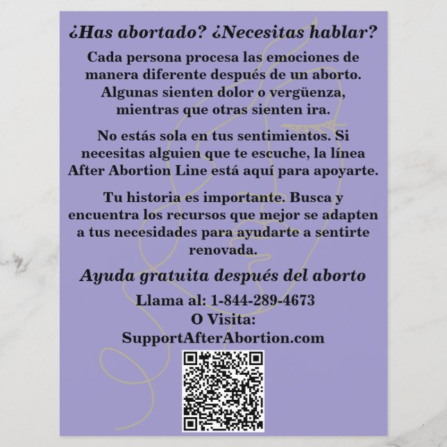 Spanish Pregnancy Help/After Abortion Care Flyer (Atrás)
