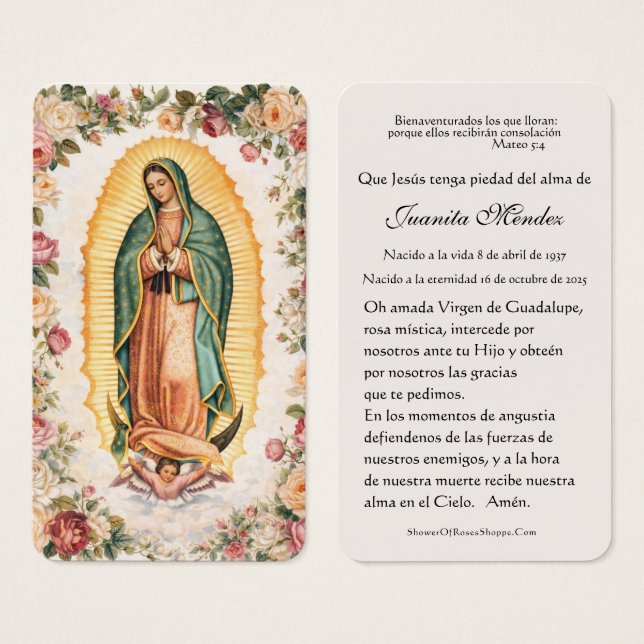Spanish Virgin Mary Holly Religious Prayer Card (Anverso y reverso)