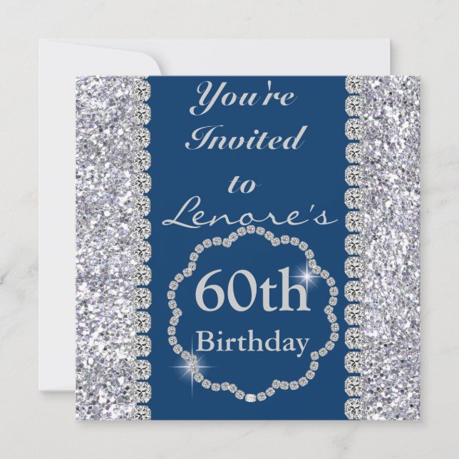 Sparkle 60th Birthday Party ROYAL BLUE Invitación (Anverso)