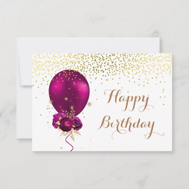 Sparkle Floral Happy Birday Balloon Note Card (Anverso)