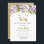 Sparkle Floral Purple 50 cumpleaños invitación<br><div class="desc">Más elegantes invitaciones florales de cumpleaños en la Pequeña Tienda Bayleigh!</div>