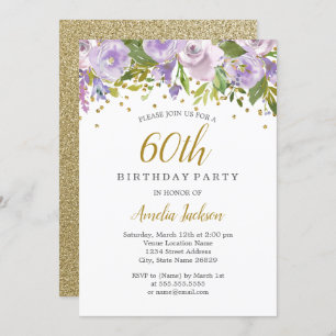 Sparkle Floral Purple 60 cumpleaños invitación