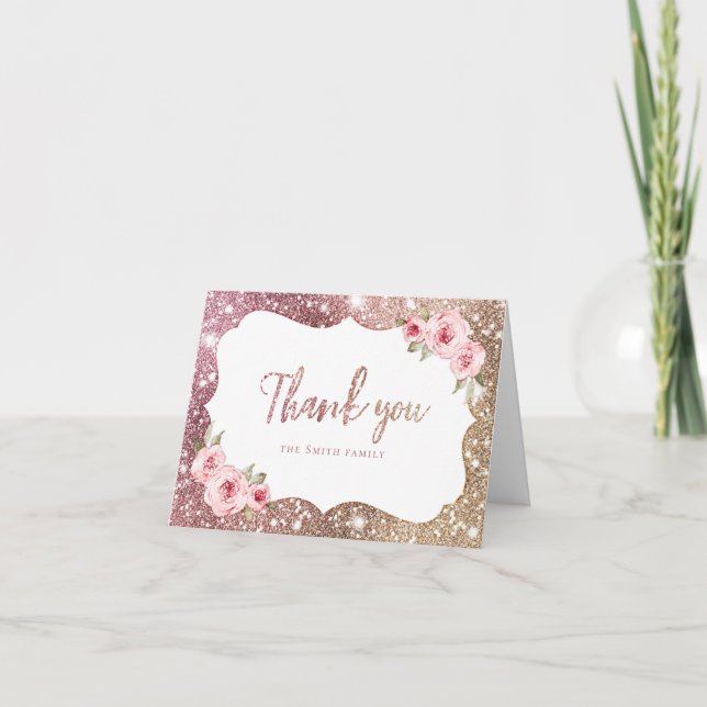 Sparkle rosa dorado brillo y agradecimiento floral (Anverso)