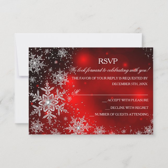 Sparkle Snowflake Fiesta de Navidades rojos RSVP (Anverso)