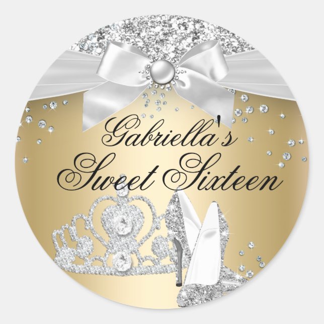 Sparkle Tiara Heels Gold Sweet 16 Pegatina (Anverso)