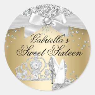 Sparkle Tiara Heels Gold Sweet 16 Pegatina