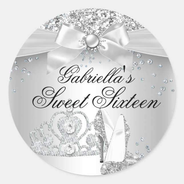 Sparkle Tiara & Heels Silver Sweet 16 Pegatina (Anverso)