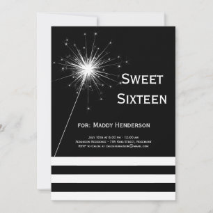 Sparkler blanco y negro dulce dieciséis invitacion