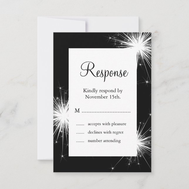 Sparkler Wedding RSVP (negro) (Anverso)